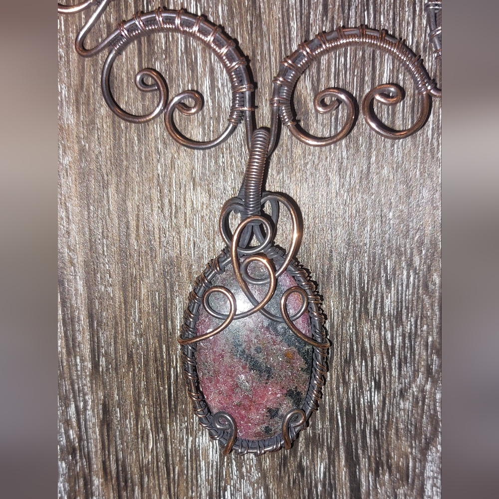 Wire Wrapped Rhodonite Necklace - Picture 5 of 5
